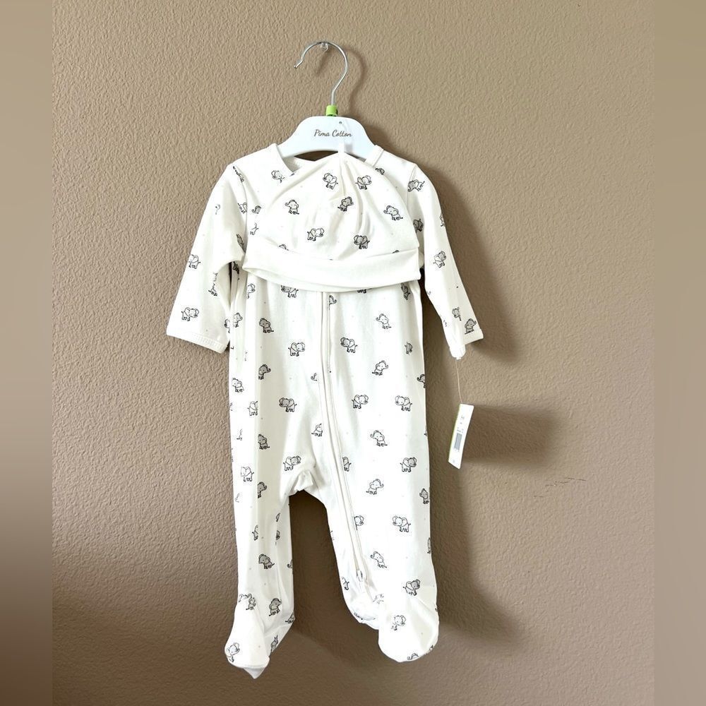 NWT Little Me Elephant Print Footie Pajamas & Hat